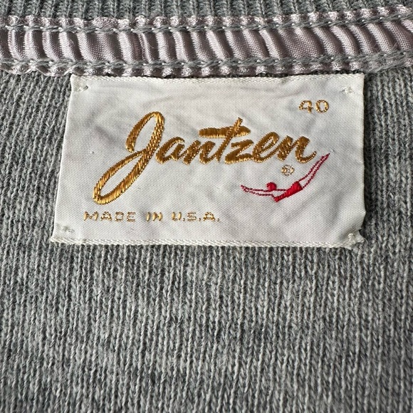 1960s 60s Vintage Jantzen V-Neck Grey Silver Sweater Size 40 M Casual Towncraft - Picture 3 of 6